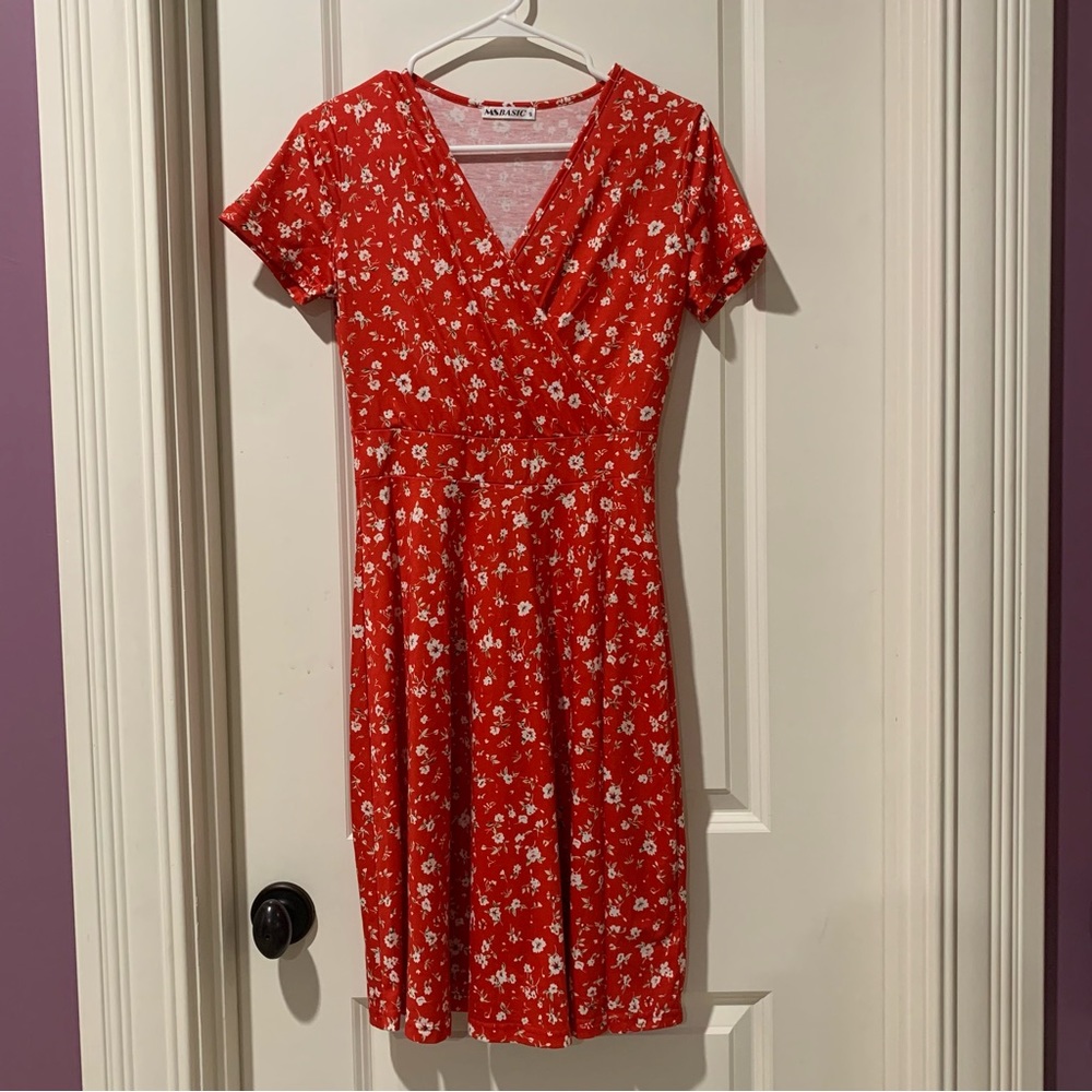 Midi red floral Dress